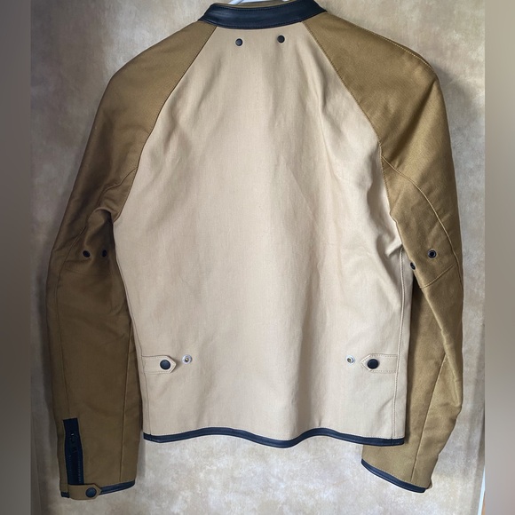 Coach Outlet Mix Fabric Racer Moto Jacket XS Like New Leather Khaki Beige - Picture 2 of 10